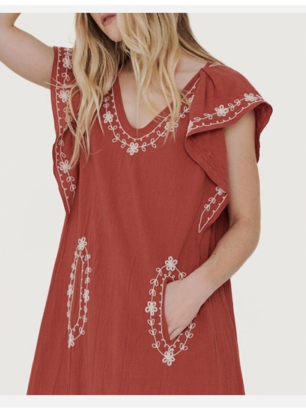 THE GREAT. 100% Cotton Vineyard Embroidered Midi Dress Size 1 (Small)